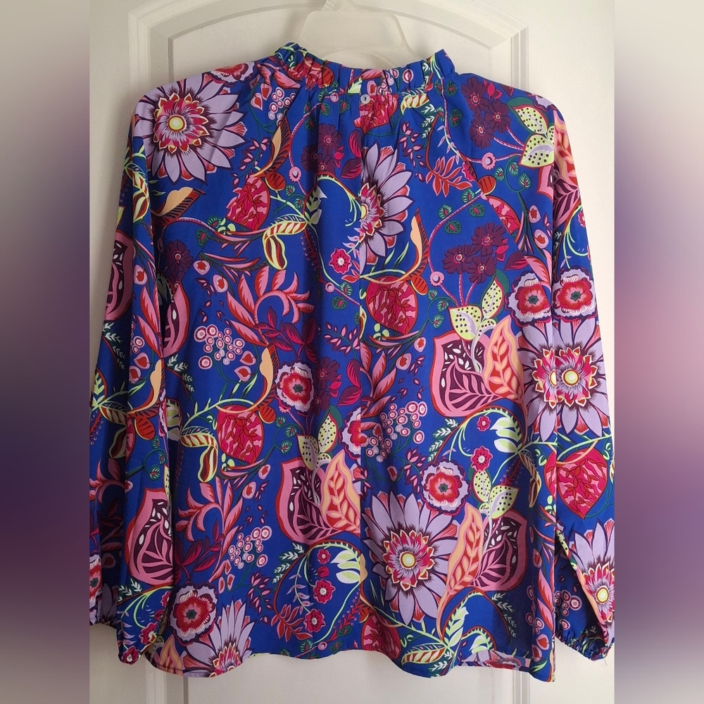 Jodifl Flower Print Bubble Sleeve Top L ART MAXIMALIST FORMAL PARTY - Picture 2 of 12